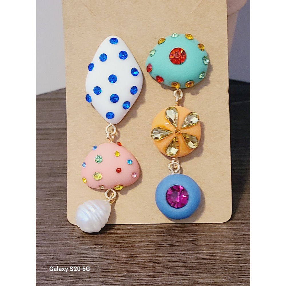 Multicolor Mismatched Resin‎ Drop Stud Earrings Crystal Pearl Statement Unique